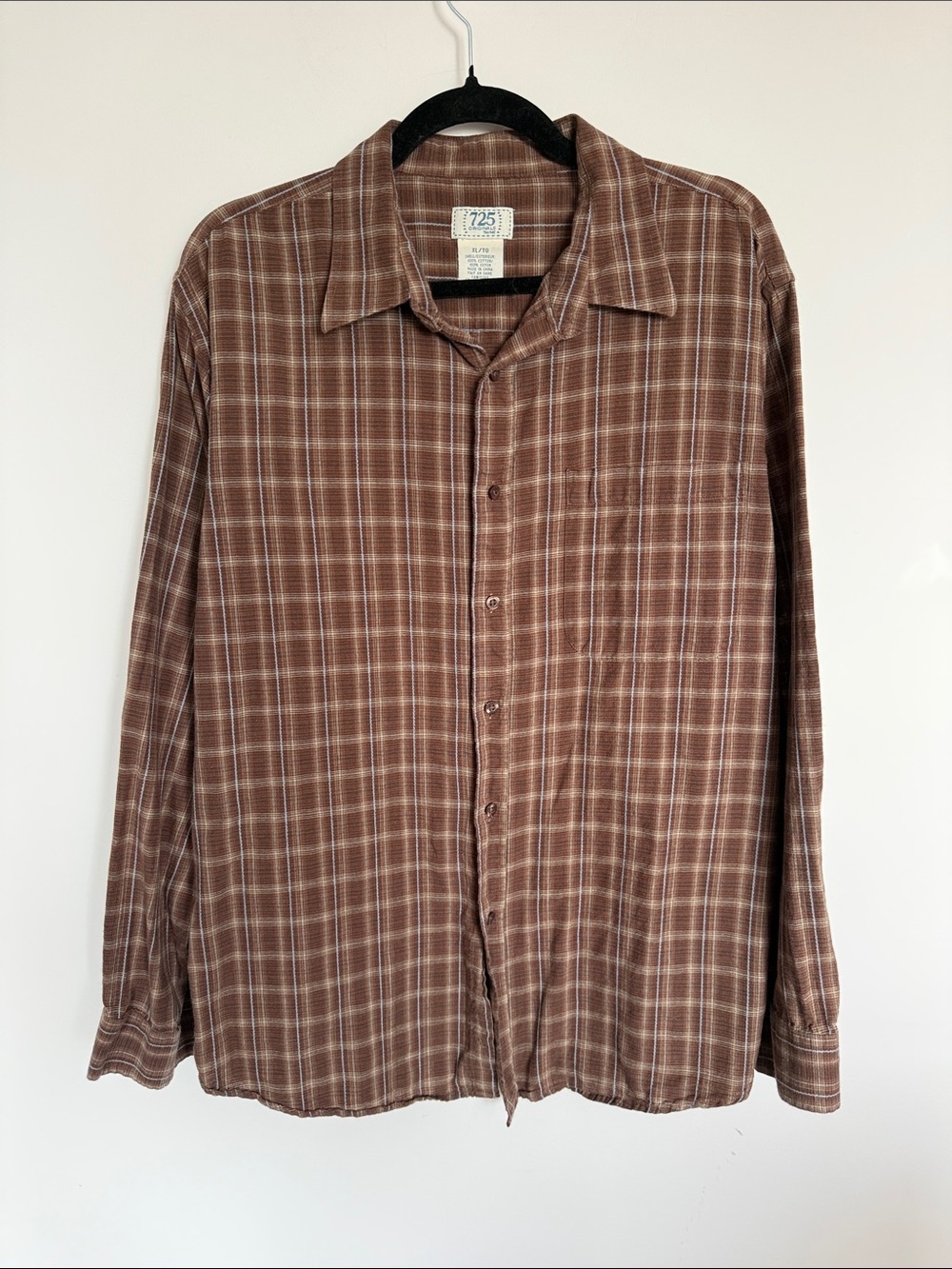 725 Originals Plaid Button Front Shirt Brown Grunge Oversized Size XL